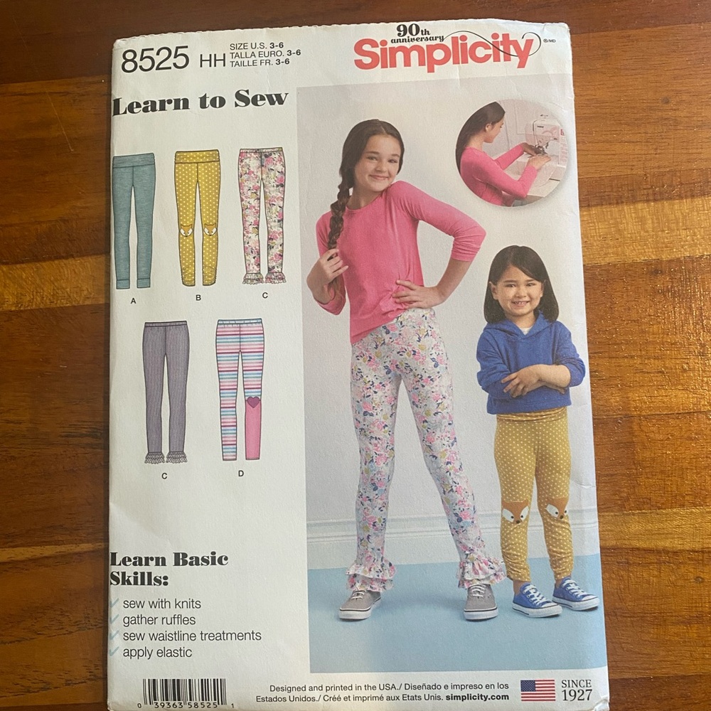 SIMPLICITY SEWING PATTERN 8525 LEARN TO SEW CHILD'S KNIT LEGGINGS SIZE 3-4-5-6